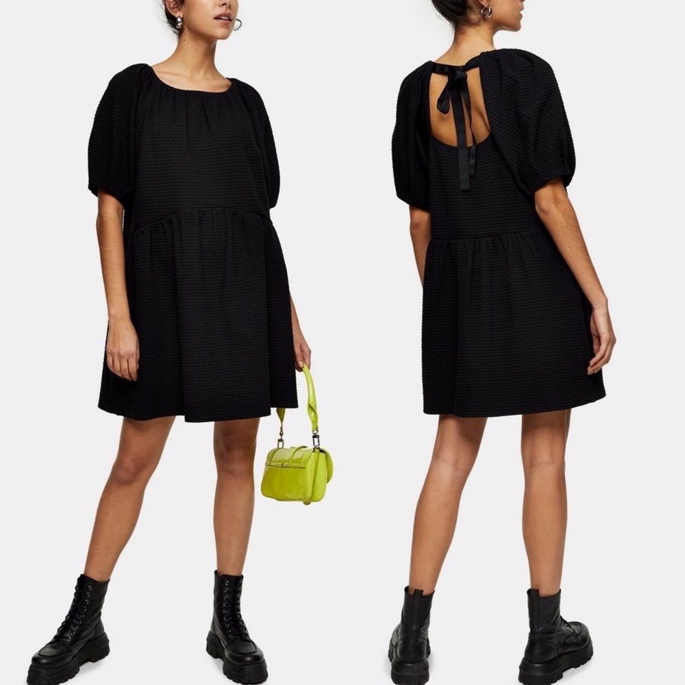 Topshop Black Puff Sleeve Tea Dress
